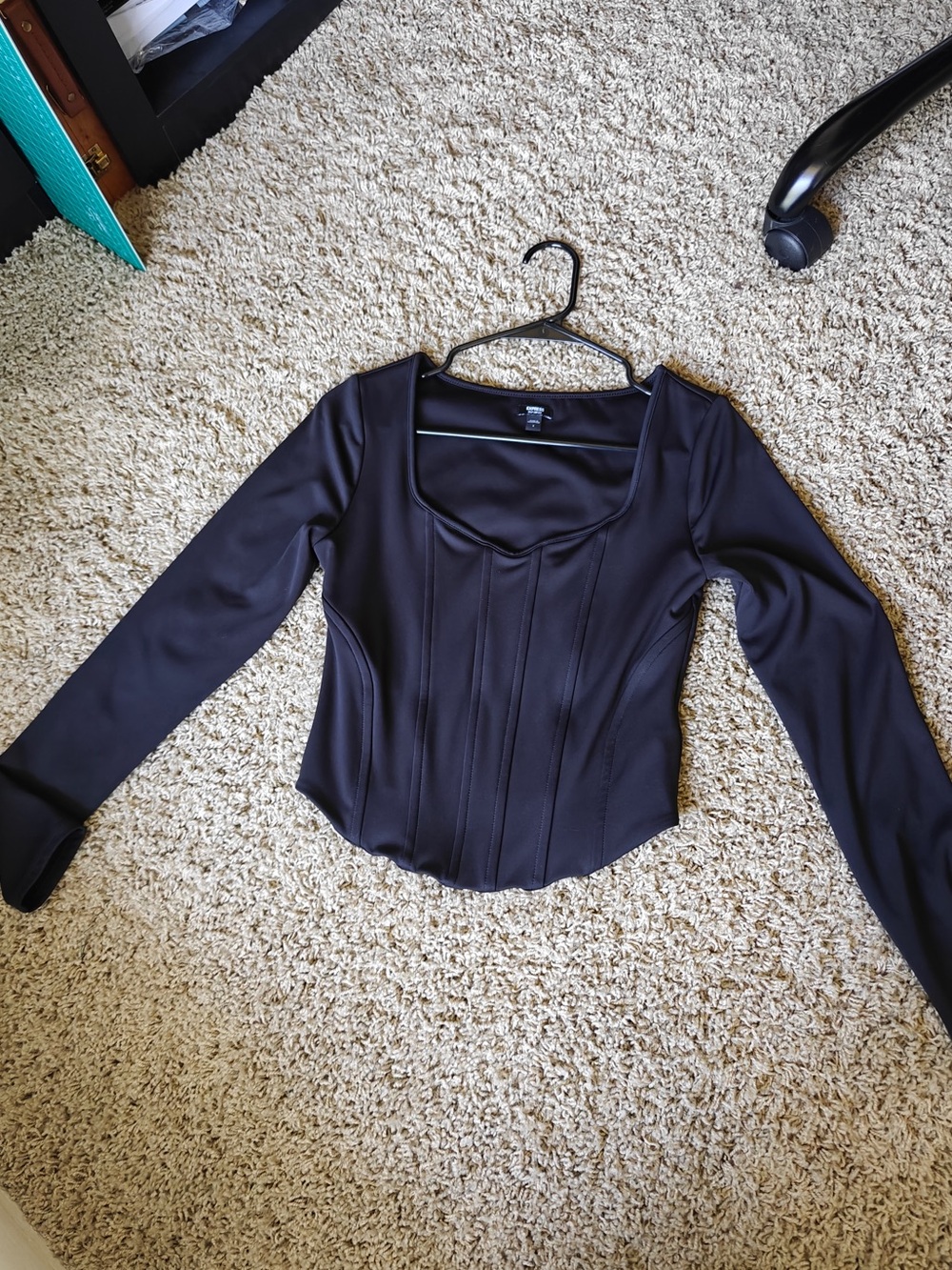 Express Black Long Sleeve Corset-Style Top